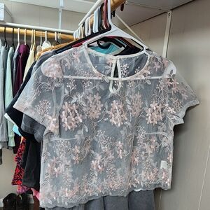 Floral Lace Women Top - Pink and White